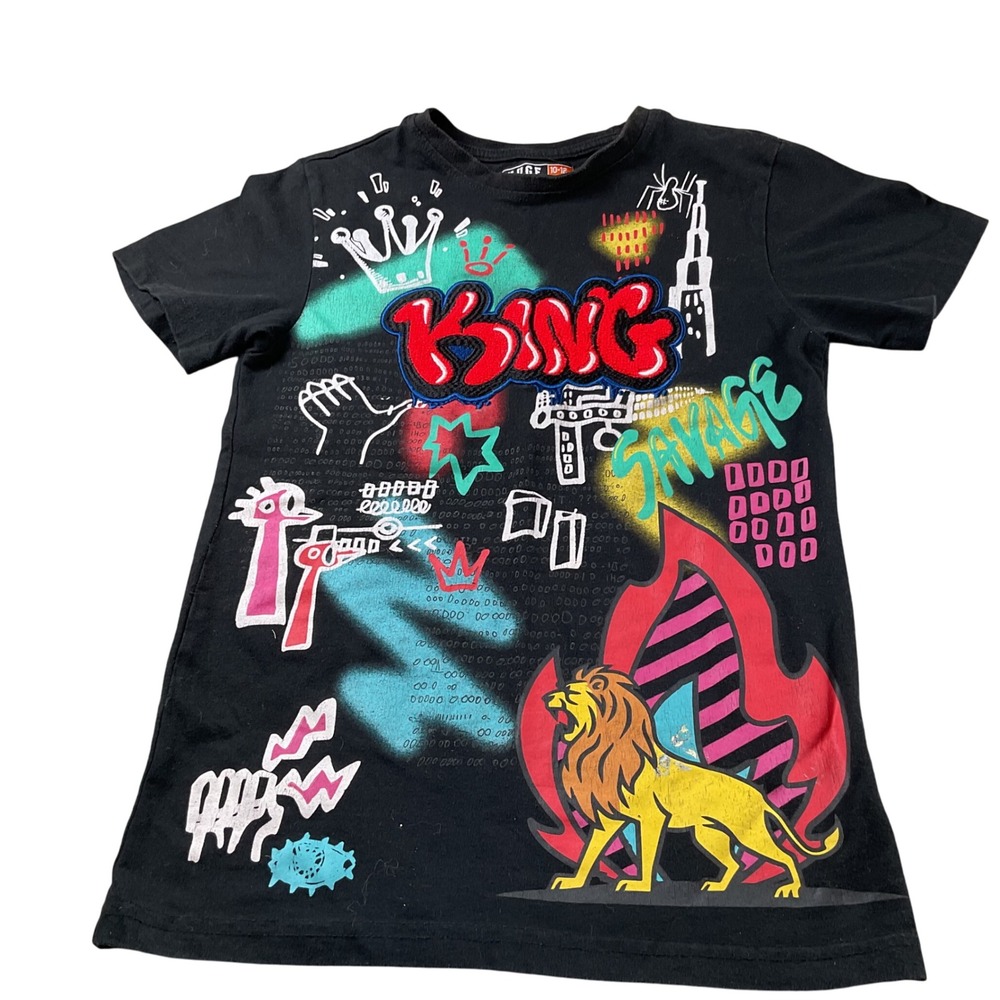HUGE Fashion Exchange Graphic Print T-Shirt Top King‎ Savage Size 10-12